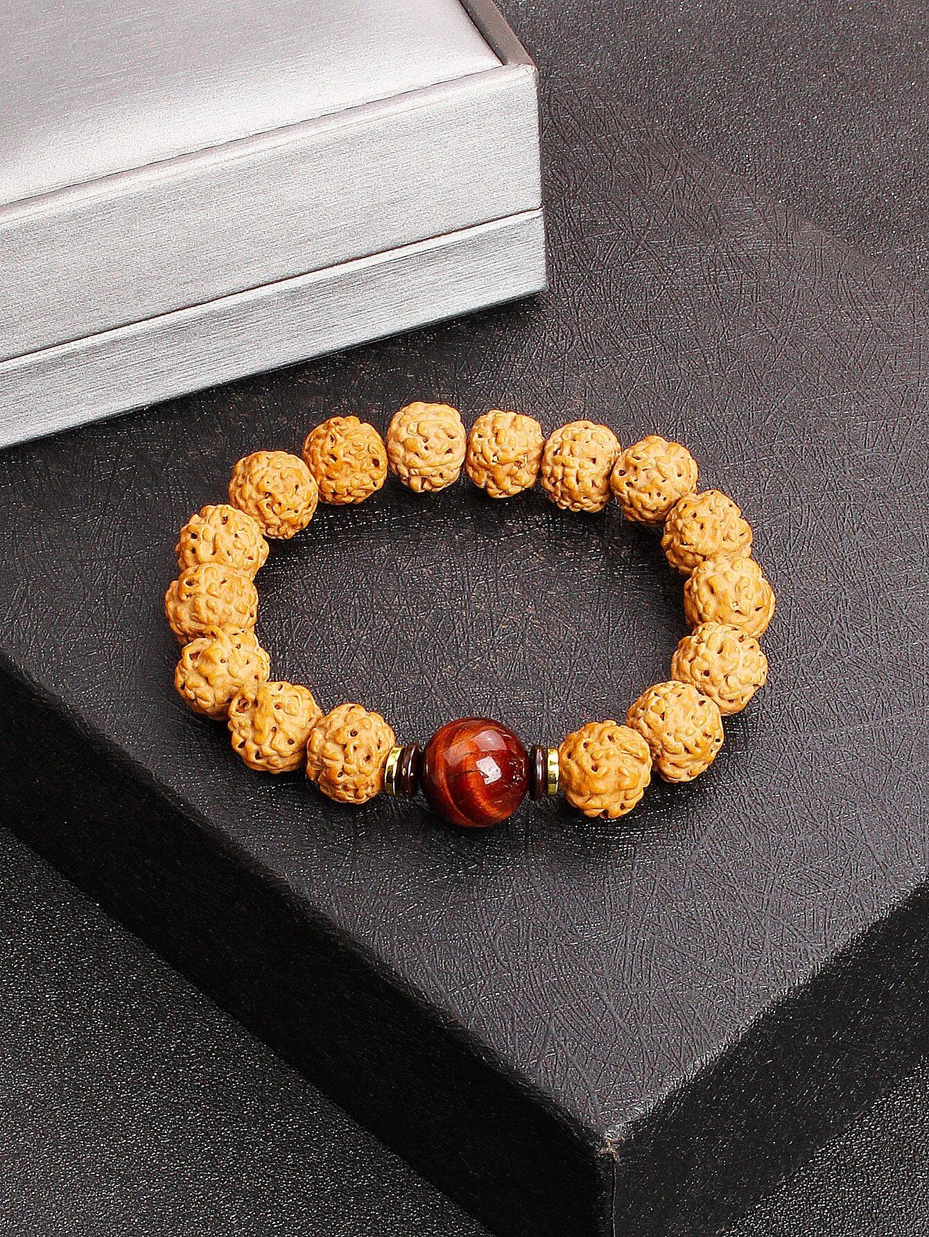 12mm Vajra Bodhi Rudraksha Bracelet with Red Tiger Eye and Aquamarine (Protection, Courage, Calmness, Mental Energy, Harmony) Length: 12mm (Parallel Import)