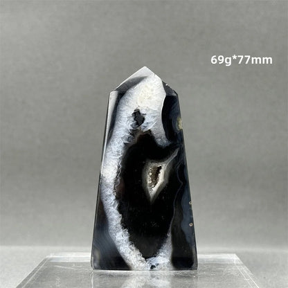 Natural Black Agate Gid Obelisk Wand for Healing, Aura, Meditation, Spiritual Energy, Feng Shui, Altar, Home Decor, Ornaments, Color: Parallel Import