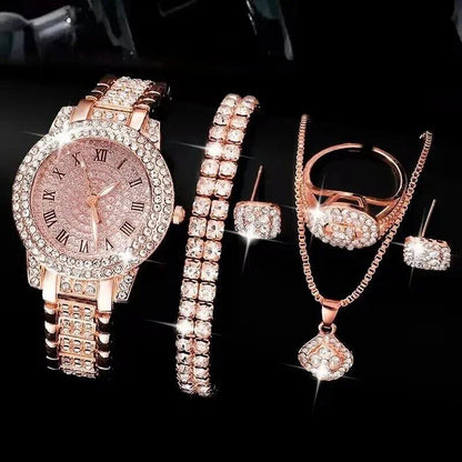 Set of 6 Luxury Women's Watches, Elegant Alloy Case, Crystal Quartz Movement, Rhinestone Bracelet, Montre, Gift, Parallel Import