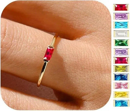 Sparkling 12-Color Birthstone Ring, Stainless Steel, Gold Plated, Zircon, Zodiac Sign, Women's Jewelry, Birthday Gift, Parallel Import