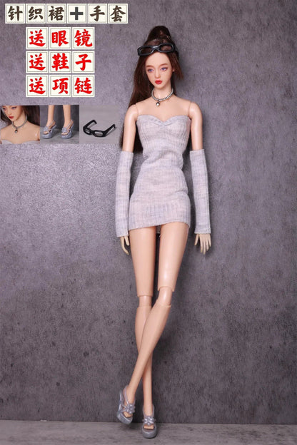 1/6 Doll Clothes Set / New Long Sleeve Knit Coat Dress with Socks and Shoes / 30cm Xinyi FR ST Blythe BB Doll Accessories Color: ; Size: Doll Not Included Parallel Import