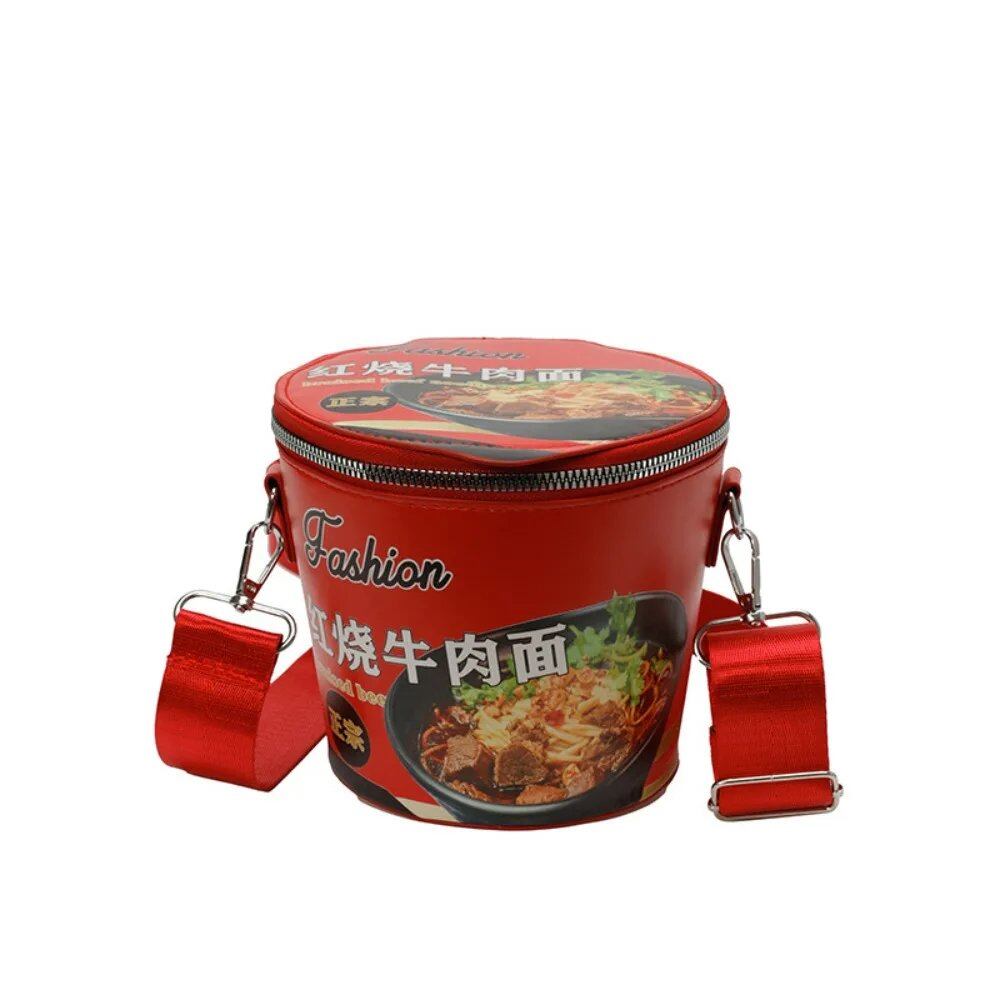 Instant Noodle Shoulder Bag, Crossbody Bag, Solid Color, Reusable Bucket Bag, Large Capacity, Zippered, Shoulder Bag, Parallel Import