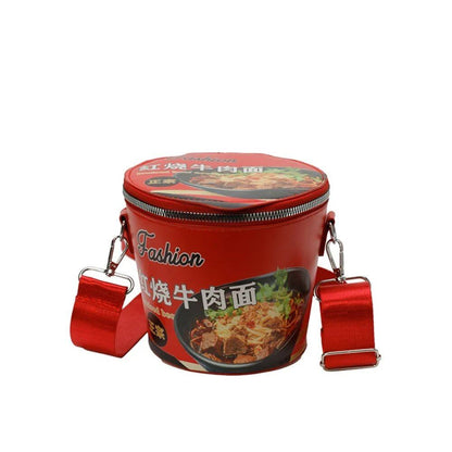 Instant Noodle Shoulder Bag, Crossbody Bag, Solid Color, Reusable Bucket Bag, Large Capacity, Zippered, Shoulder Bag, Parallel Import