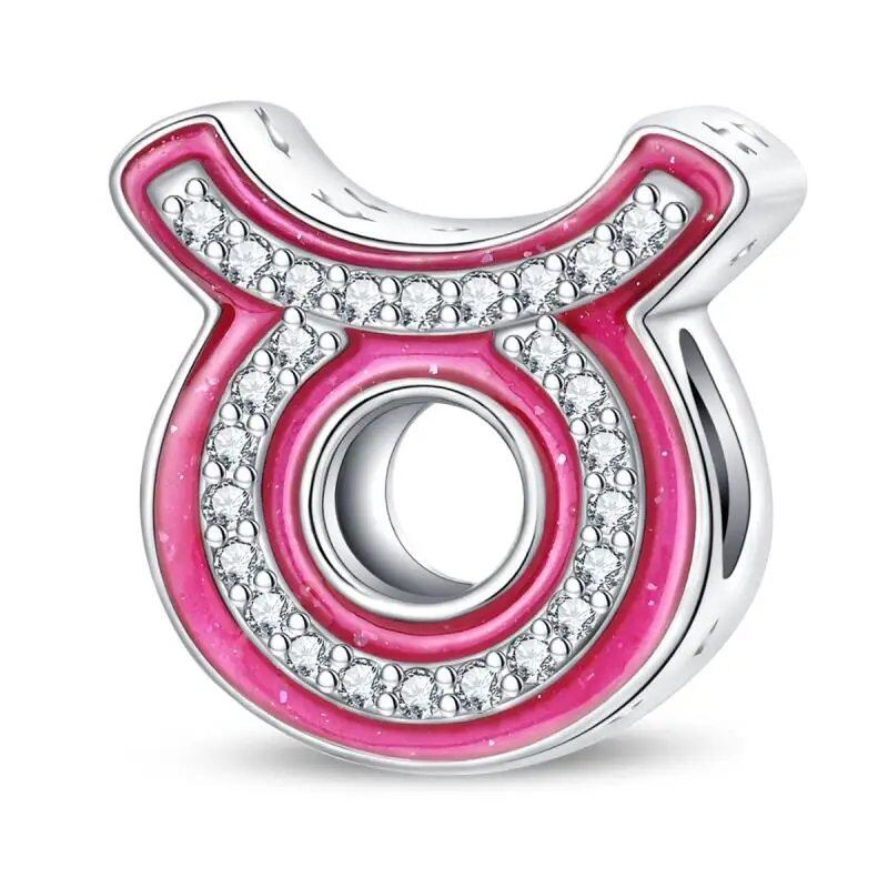 925 Sterling Silver Pink Zircon 12 Zodiac Sign Charm, Compatible with Pandora Original Bracelets, Jewelry Making, Gift for Women, Gem Color: PAC1498 - Parallel Import