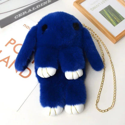 Cute Fluffy Rabbit Pom Pom Chain Bag for Women, Cartoon Rabbit Sling Bag, Plush Bunny Shoulder Backpack, Birthday Gift for Girls, Parallel Import