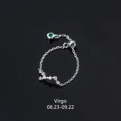 WANTME 925 Sterling Silver Unique 12 Constellations Chain Link Adjustable Ring for Women and Couples, Zodiac Jewelry, Astrological Gift, Parallel Import