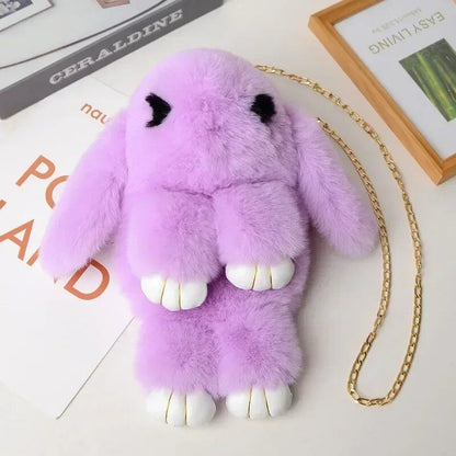 Cute Fluffy Rabbit Pom Pom Chain Bag for Women, Cartoon Rabbit Sling Bag, Plush Bunny Shoulder Backpack, Birthday Gift for Girls, Parallel Import
