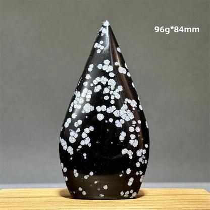 Snowflake Obsidian Freeform Ornament with Natural Quartz, Reiki, Meditation, Healing, Witchcraft, Energy Decoration, Home Gift, Color: Parallel Import