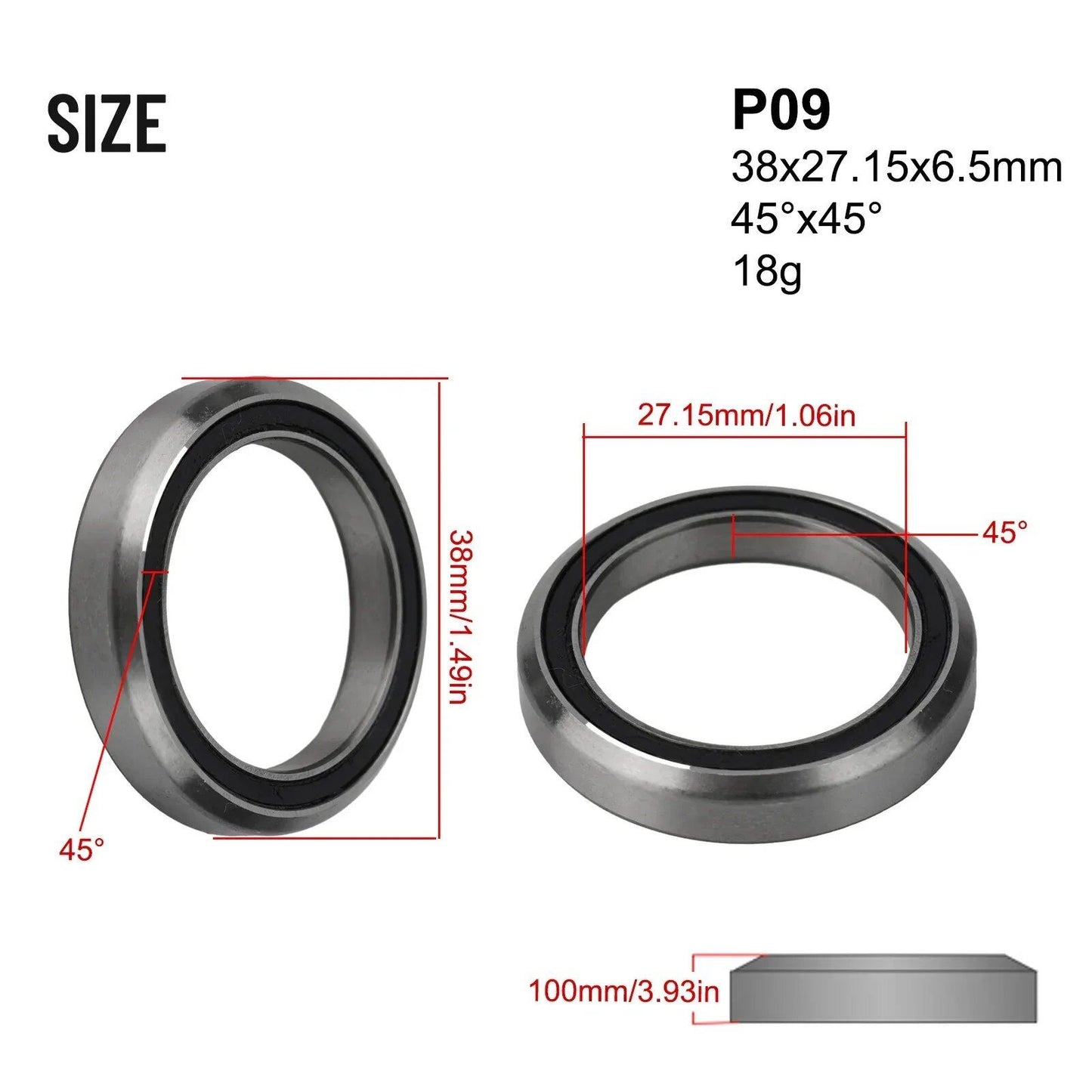 1/8" 45/36 Degree Bicycle Headset Bearings, 38/39/41/44/49/52mm, MTB Steering Bearing Repair Parts, Parallel Import