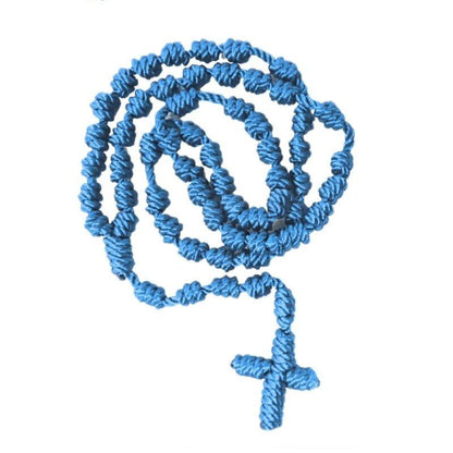 Handmade Knotted Rosary Necklace with Cross Charm, Red Rope Rosary Necklace, Black Thread Rosary, Catholic Spiritual Prayer Gift, Metal Color: Parallel Import
