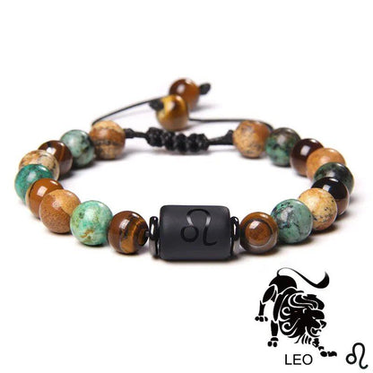 12 Zodiac Signs Bracelet, Natural Turquoise and Tiger Eye Stones, Braided Bracelet, Jewelry for Women and Men, Couples Gift, Adjustable Length; Metal Color: Parallel Import