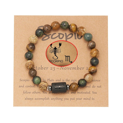 Natural Tiger Eye Beads 12 Zodiac Sign Bracelet for Men and Women, featuring Aries, Taurus, and Virgo. Metal Color: BR23Y0501 - Parallel Import