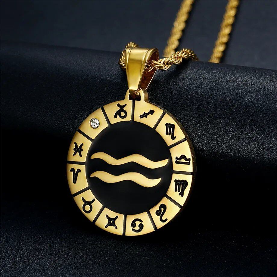 Leo 12 Zodiac Sign Necklace, Birthday Gift, Gold-Colored Stainless Steel Amulet Pendant, Zodiac Sign Jewelry, Wholesale, Parallel Import