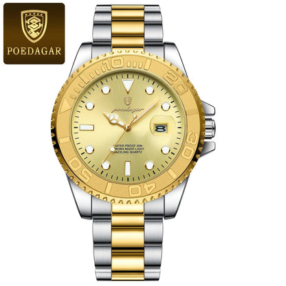POEDAGAR Luxury Men's Business Quartz Watch, Water Resistant, Luminous Date Display, Stainless Steel, Gift Box Included, Color: 680, Parallel Import