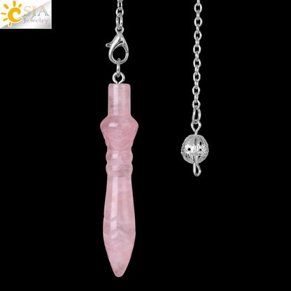 CSJA Spiritual Crystal Pendulum, Healing Pink Quartz, Dowsing Cone Pendant for Divination, Radiance Star Zia S971, Metal Color: Parallel Import