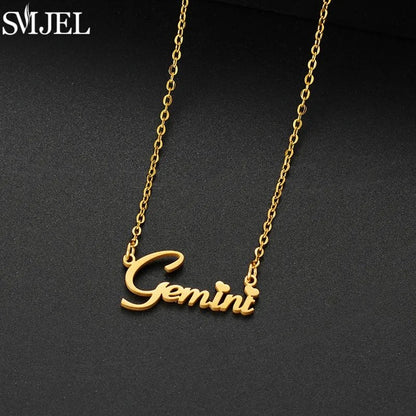 12 Zodiac Signs Jewelry Stainless Steel Zodiac Letter Necklace Aries, Leo, Taurus, Gemini, Aquarius Horoscope Christmas Gift Color: 45cm Length; Main Stone Color: Parallel Import