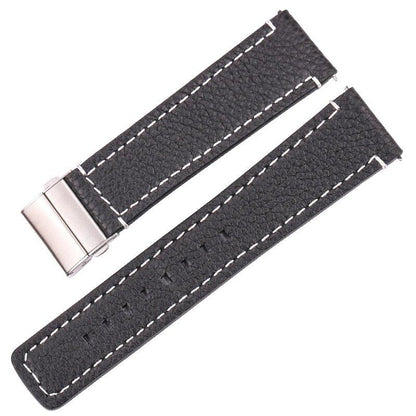 Genuine Leather Watch Band Strap for Men and Women, 18mm, 20mm, 22mm, 24mm, Black, Brown, Blue, Soft Cowhide Leather with Deployment Clasp, Band Color: Brown, Parallel Import
