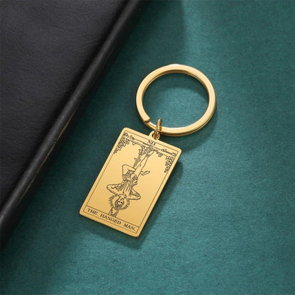 Tarot Card Keychain, Major Arcana Pendant Keyring, Vintage Amulet, Lucky, Stainless Steel, Wiccan Jewelry, Mother's Day Gift, Parallel Import