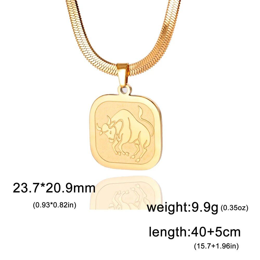 Women's 12 Zodiac Signs Necklace, Stainless Steel, Horoscope, Zodiac Pendant, Medallion, Snake Chain, Birthday Jewelry, "My Shape," 50cm Long; Metal Color: Parallel Import