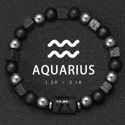 12 Zodiac Signs Bracelet with Natural Stones, Capricorn, Virgo, Leo, and Libra, for Men and Women, Couples, Friends, and Couples; Jewelry Gift; Length: 18-19cm, Parallel Import