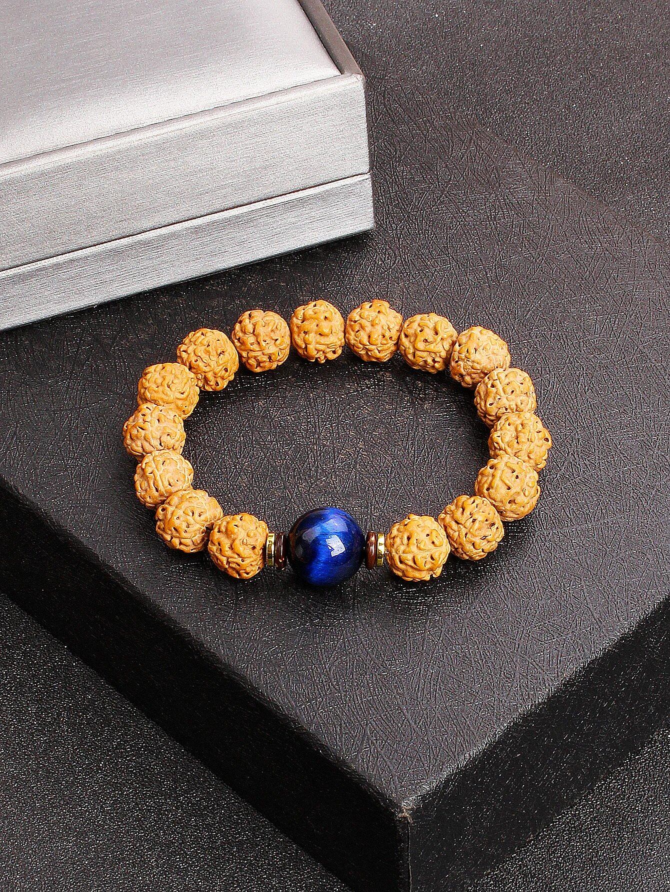 12mm Vajra Bodhi Rudraksha Bracelet with Red Tiger Eye and Aquamarine (Protection, Courage, Calmness, Mental Energy, Harmony) Length: 12mm (Parallel Import)