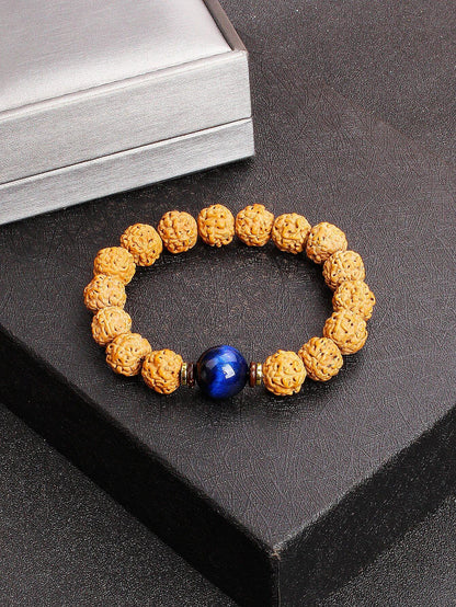 12mm Vajra Bodhi Rudraksha Bracelet with Red Tiger Eye and Aquamarine (Protection, Courage, Calmness, Mental Energy, Harmony) Length: 12mm (Parallel Import)