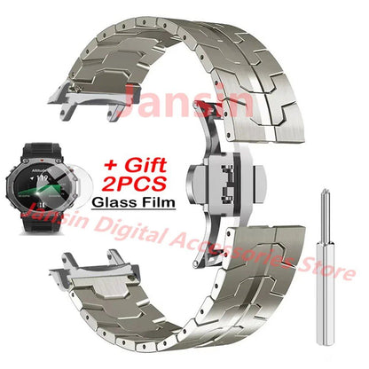 Amazfit T-REX 3 Metal Bracelet, Stainless Steel Band, Business, Protective Glass Film, Accessories, Band Color: ; Bandwidth: Compatible with Amazfit T-REX 3, Parallel Import