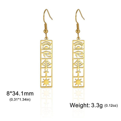 Lucktune Ancient Egyptian Ankh Hieroglyph Symbol Earrings, Stainless Steel, Eye of Horus Drop Earrings, Women's Spiritual Jewelry, Metal Color: Style, Parallel Import