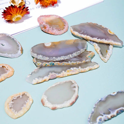 Agate Slice, Natural Quartz Crystal, Irregular Shape Healing Stone, Perfect for Home, Office, Garden Decoration, Meditation Tank Decor, Halloween Gift. Size: 1.5cm, Color: Agate Slice. Parallel Import.
