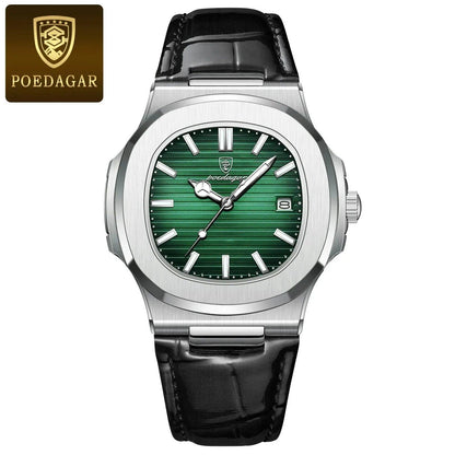 POEDAGAR Casual Square Men's Watch, Waterproof, Date Display, Luminous Leather Quartz Movement, High-Quality Luxury Fashion Watch, Color: Parallel Import
