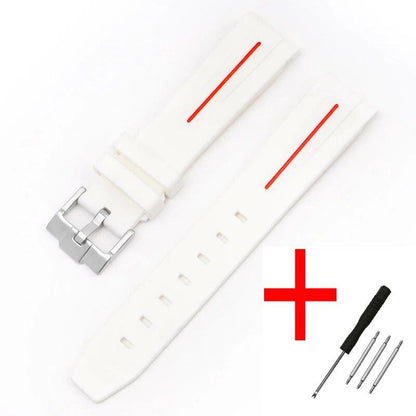 New 20mm Bent End Rubber Watch Strap for Omega Moonwatch, Joint Constellation, Men's Waterproof Sports Watch Band, Band Color: 20mm; Band Width: 20mm, Parallel Import
