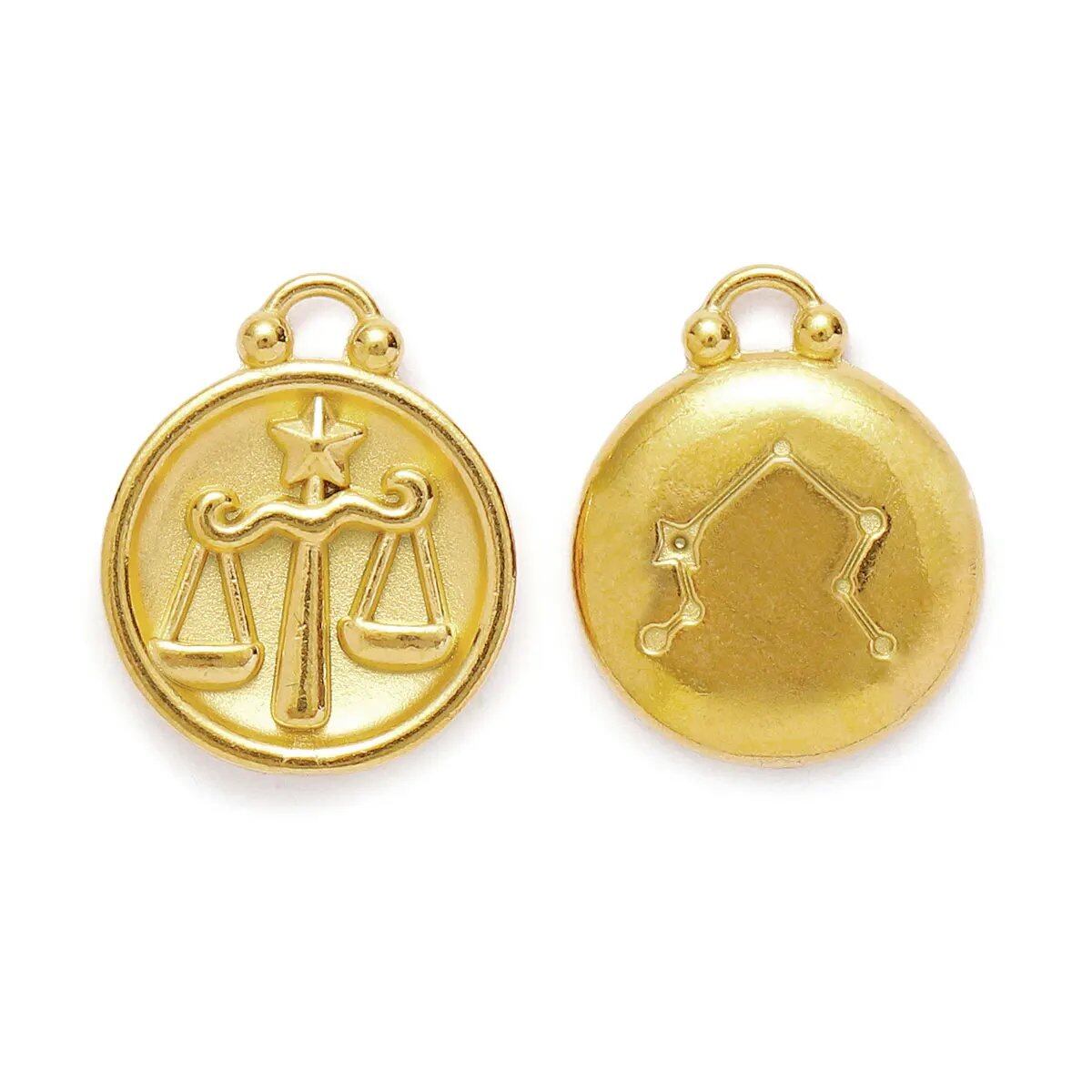 Set of 5 Stainless Steel Zodiac Charms, Round Zodiac Pendants, DIY Jewelry Making Supplies, Wholesale, Metal Color: XF500-x5, Parallel Import