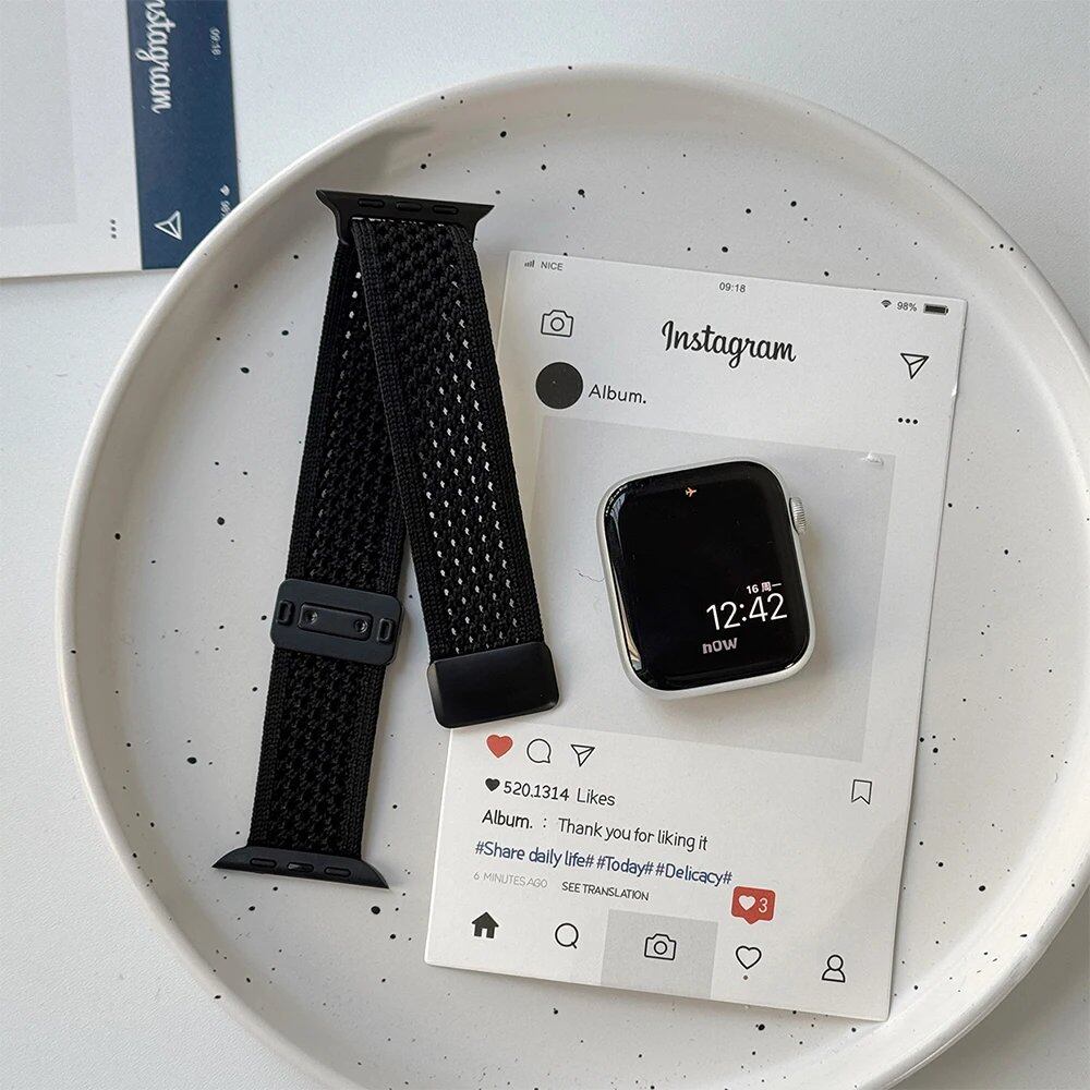 Nylon magnetic band for Apple Watch (fits 45mm, 41mm, 44mm, and 40mm), soft bracelet for Series 10, 46mm, and 42mm | iWatch Ultra 49mm and Series 9, 8, 7, 6, 5, and 4 straps. Band color: Parallel import.