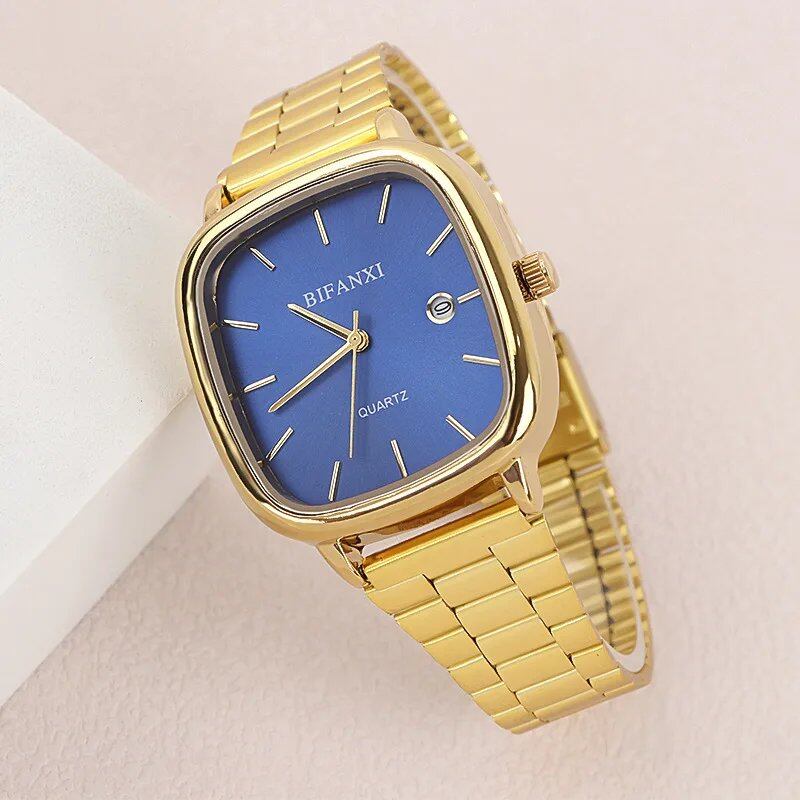 Business Men's Waterproof Quartz Watch with Luxury Blue Silver Steel Strap, Women's Fashion Calendar Watch, Wholesale, Parallel Import