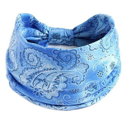 New Boho Floral Print Wide Headband with Vintage Knot Elastic Turban Headwrap for Women and Girls, Cotton Soft Bandana Hair Accessory, Parallel Import