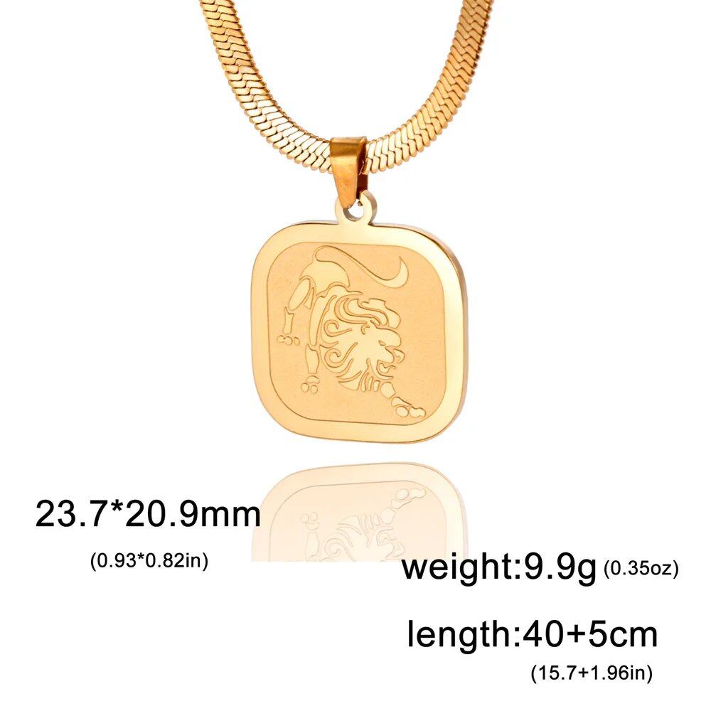 Women's 12 Zodiac Signs Necklace, Stainless Steel, Horoscope, Zodiac Pendant, Medallion, Snake Chain, Birthday Jewelry, "My Shape," 50cm Long; Metal Color: Parallel Import