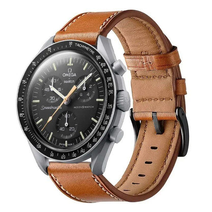 Omega x Swatch Moonwatch Classic Leather Strap - Vintage-Style Replacement Watch Band Accessory, Size: Parallel Import