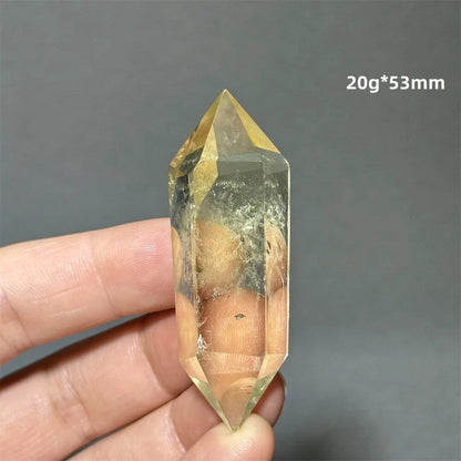 Natural Clear Citrine Double Tip Energy Bar, Reiki Healing Crystal Point, Garden Home Decor, Meditation, Spiritual Color, Parallel Import