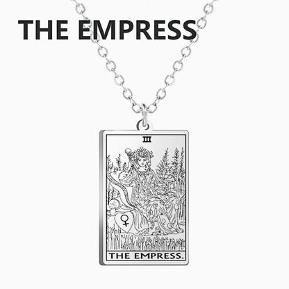 Stainless Steel Classic Tarot Card Pendant Necklace, Major Arcana, Gypsy Tarot, Divination Necklace, Jewelry, Mother's Day Gift, Parallel Import