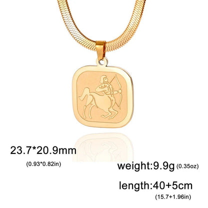 Women's 12 Zodiac Signs Necklace, Stainless Steel, Horoscope, Zodiac Pendant, Medallion, Snake Chain, Birthday Jewelry, "My Shape," 50cm Long; Metal Color: Parallel Import