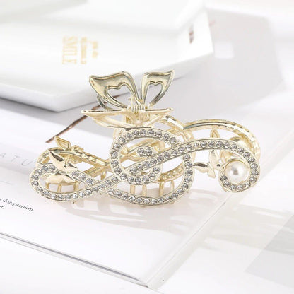 10.5cm Note Hairpin for Women, Shiny Color, Ponytail Hair Claw, Pearl, Rhinestone, Butterfly Hair Accessory, Parallel Import
