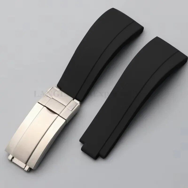 20mm Silicone and Rubber Watch Band for Rolex Submariner, Daytona GMT, and Deepsea, Waterproof Diver Strap, 9x9mm, Matte Buckle, Band Color: Black; Band Width: 20mm, No Logo, Parallel Import