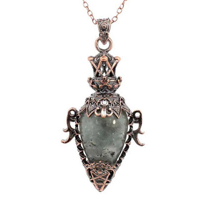 Crystal Pendant Necklace for Dowsing and Spiritual Divination, Natural Amethyst, Rose Quartz, and Onyx, Antique Pendulum Pendant, Metal Color: Parallel Import