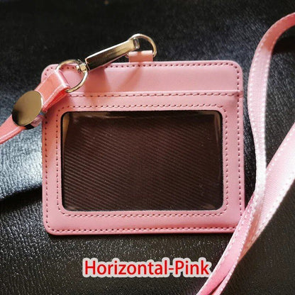 NEW IDホルダー バンクカードケース ユニセックス 本革 ビジネス用 名札カバー レザーカードホルダー 首掛けストラップ付き  並行輸入品