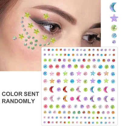 1/5/8-Piece 3D Face and Eye Tattoo Stickers for Party Makeup, Diamond Rhinestone Stickers, Self-Adhesive Mixed Crystal Face Decoration Stickers, Parallel Import