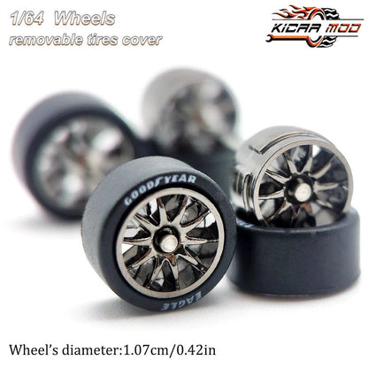 1/64 Scale Rubber Tire Wheels CE28 Refit Parts for Diecast Model Cars, Hot Wheels, Matchbox, Tomica, D:11mm, 1 Set, Parallel Import