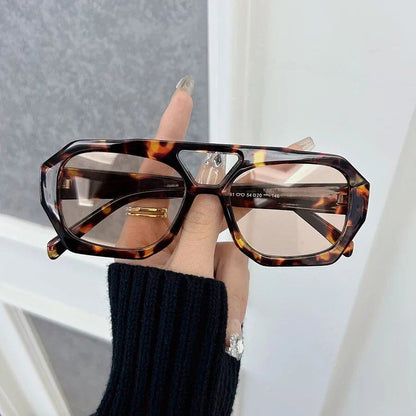 New Designer Square Sunglasses for Women, Leopard Print Frame, Vintage Style, Outdoor Sun Protection, Frame Color: Other; Lens Color: Leopard Print, Parallel Import