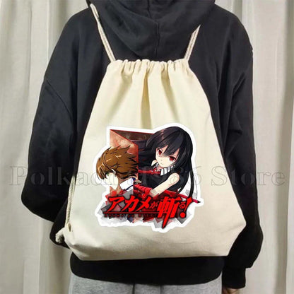 クラシック カートゥーン アニメ ガール アカメが斬る！ エスデス キャラクター 漫画アート キャンバス ドローストリングバッグ サッカー リュック サックパック ストリングバッグ カラー：;発送元： 並行輸入品
