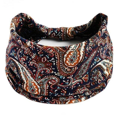 New Boho Floral Print Wide Headband with Vintage Knot Elastic Turban Headwrap for Women and Girls, Cotton Soft Bandana Hair Accessory, Parallel Import
