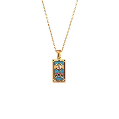 2022 Color-Resistant Colorful Tarot Necklace with Zircon Star, Moon, Sun, Lovers, Magician, Knight, and Empress Pendants for Women, 40cm Long; Metal Color: Parallel Import